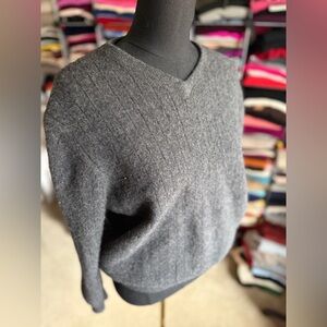 Kirkland Signature Cashmere Dark Charcoal V-Neck Sweater, L